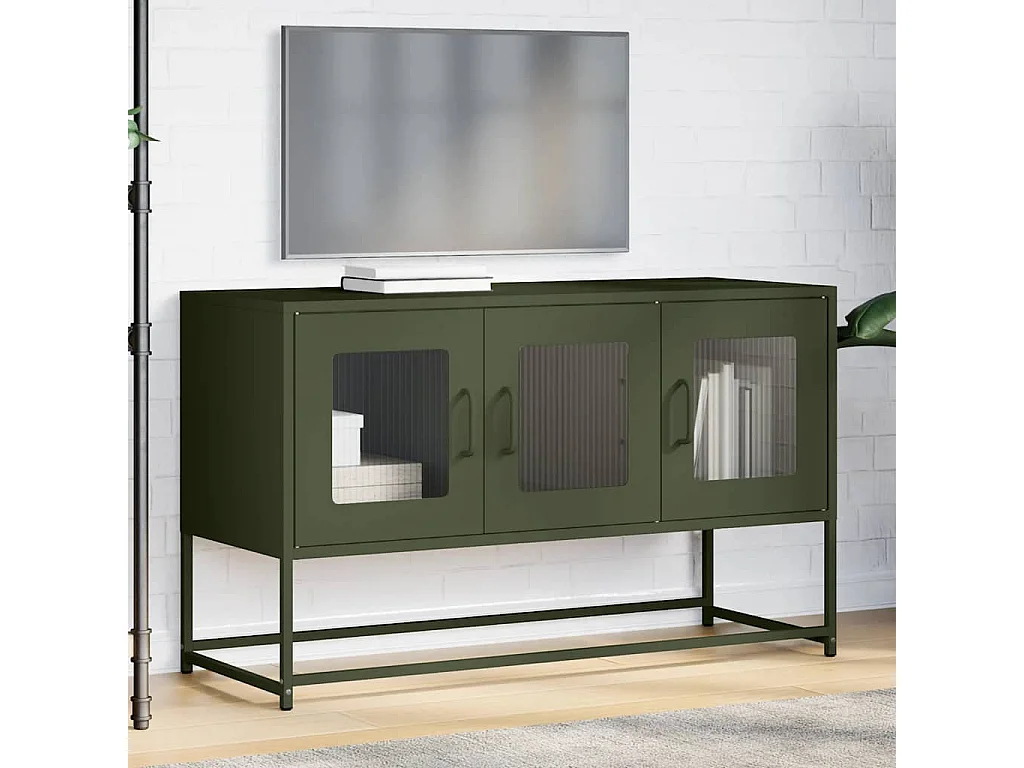 Meuble TV | Banc TV | Armoire TV vert olive 100,5x39x60,5 cm acier laminé à froid