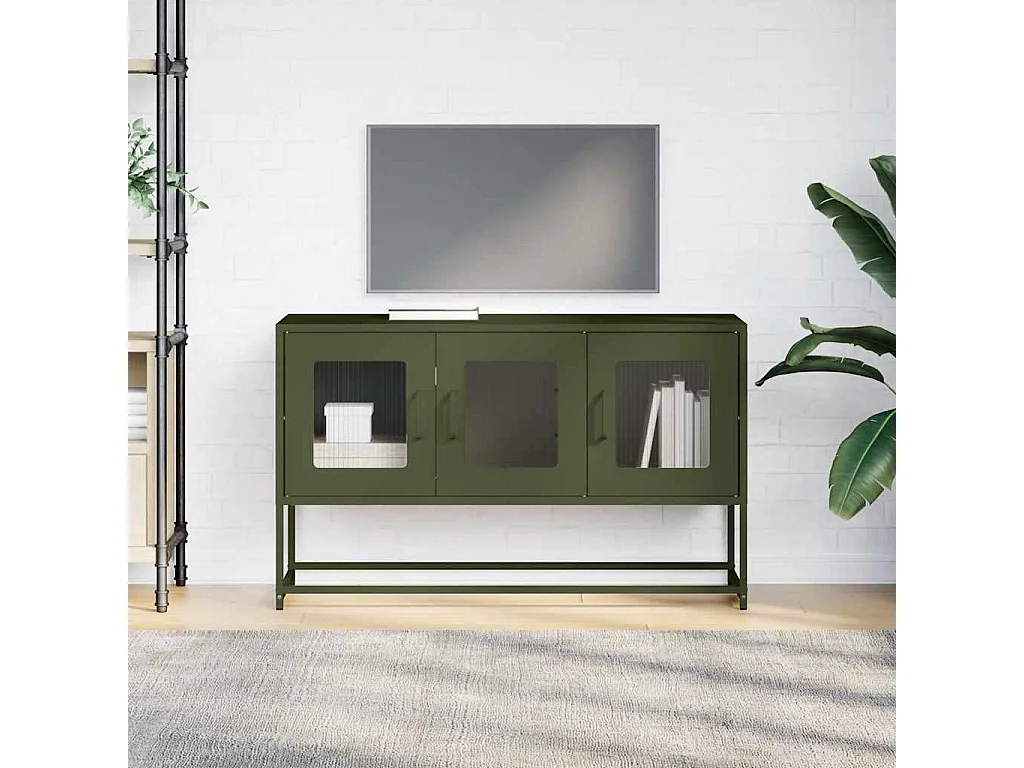 Meuble TV | Banc TV | Armoire TV vert olive 100,5x39x60,5 cm acier laminé à froid