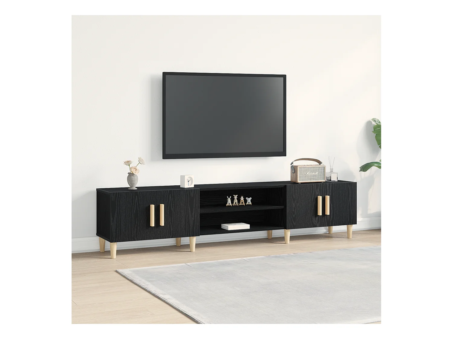 Meuble TV | Banc TV | Armoire TV Noir Chêne 180x31,5x40 cm Bois d'ingénierie