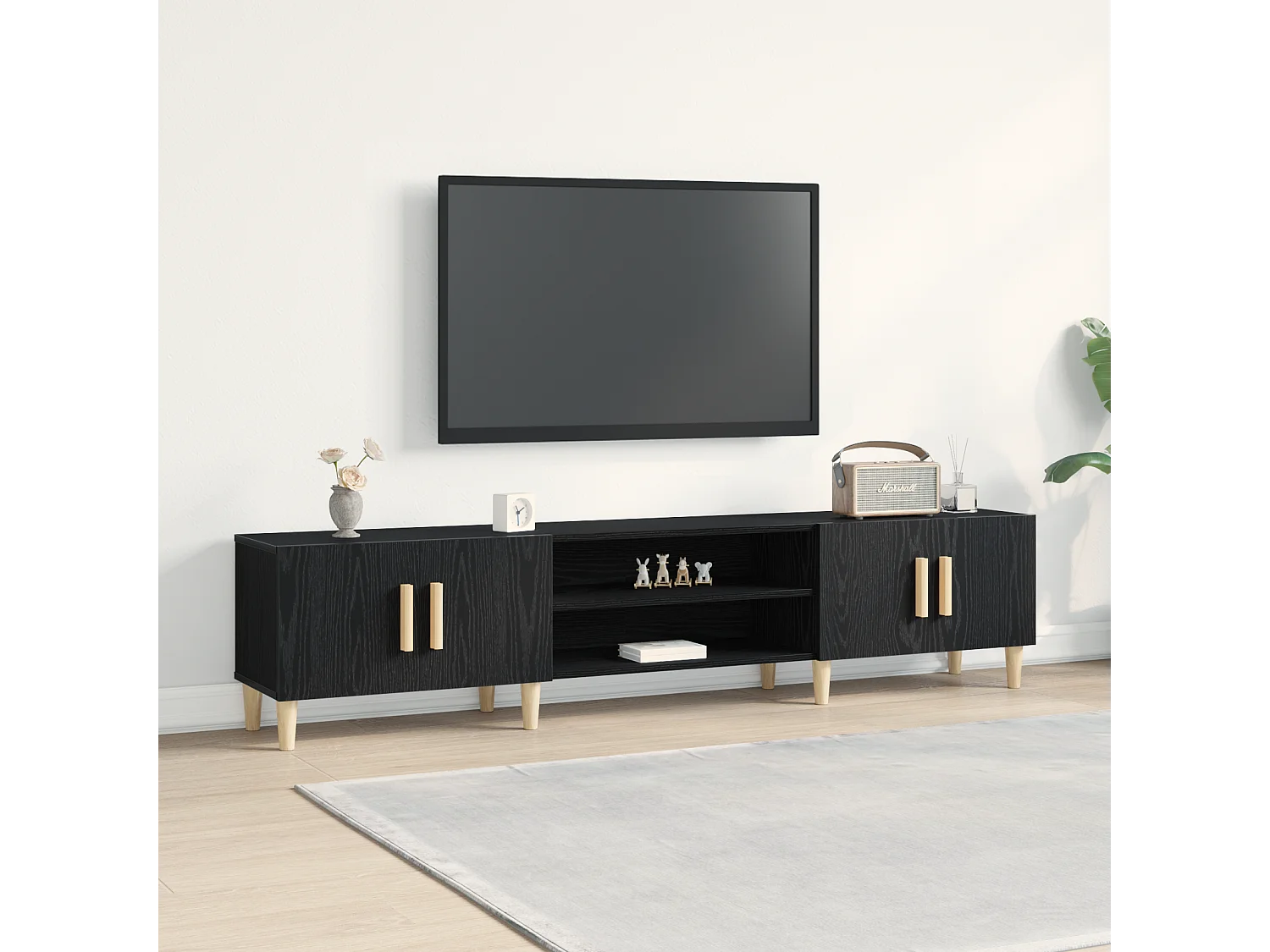 Tv-meubel | Tv-Bank | TV-kast180x31,5x40 cm bewerkt hout zwart eikenkleurig