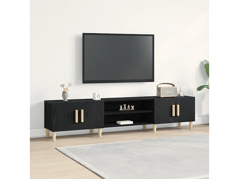 Meuble TV | Banc TV | Armoire TV Noir Chêne 180x31,5x40 cm Bois d'ingénierie