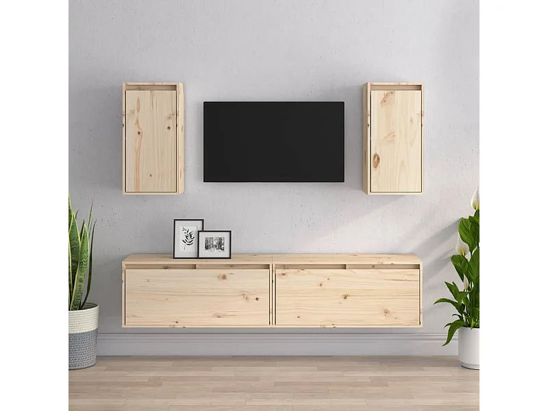 muebles para TV  | Gabinetes de TV |  Muebles de salón 4 piezas madera maciza de pino