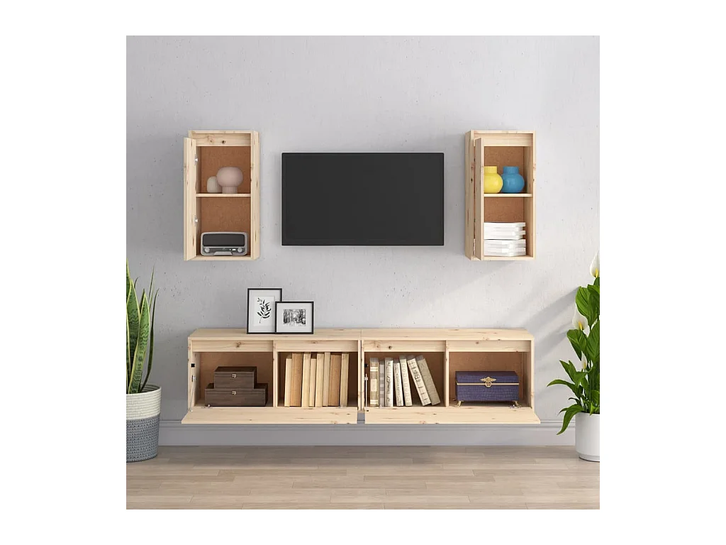 muebles para TV  | Gabinetes de TV |  Muebles de salón 4 piezas madera maciza de pino