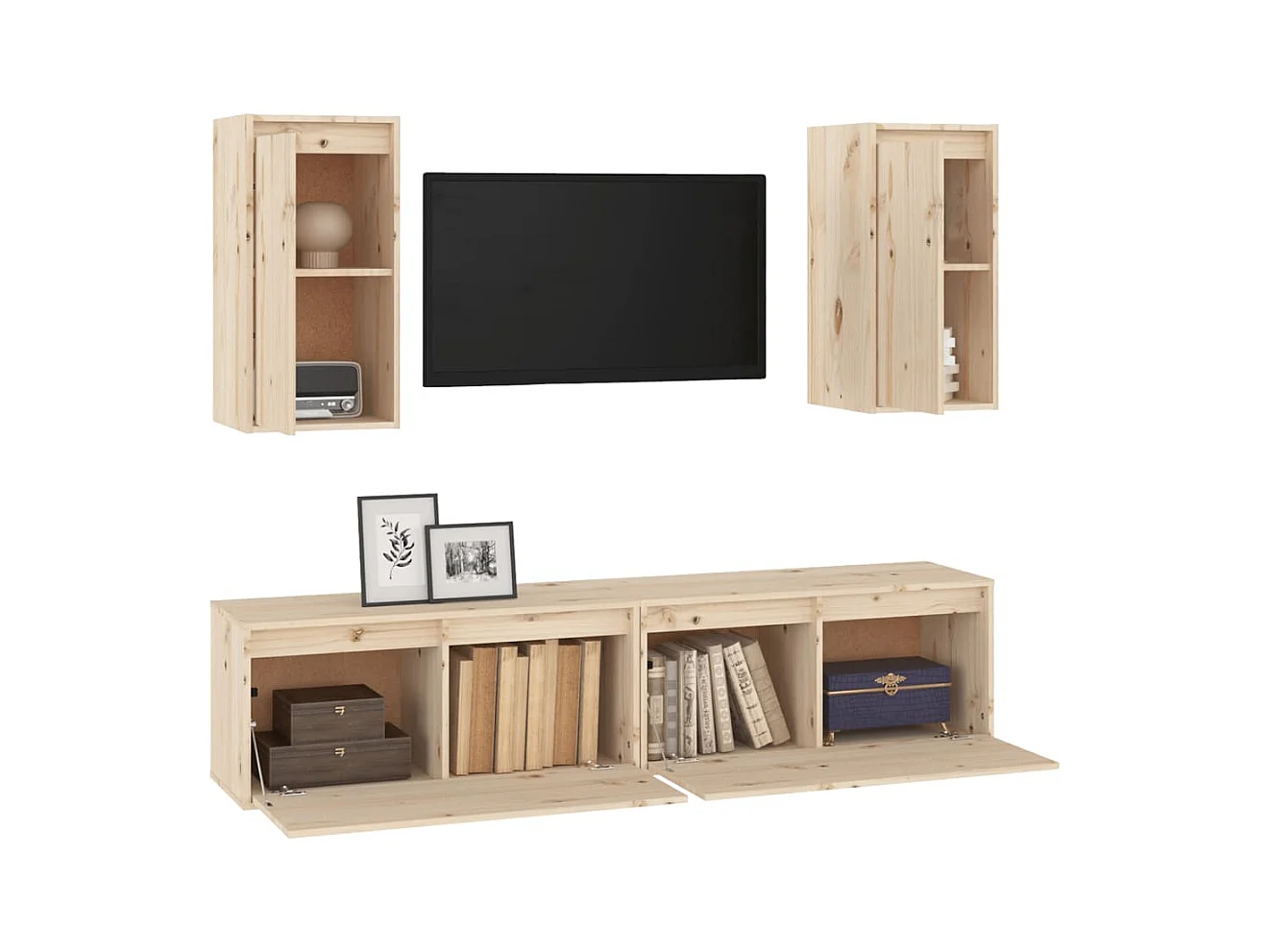 muebles para TV  | Gabinetes de TV |  Muebles de salón 4 piezas madera maciza de pino