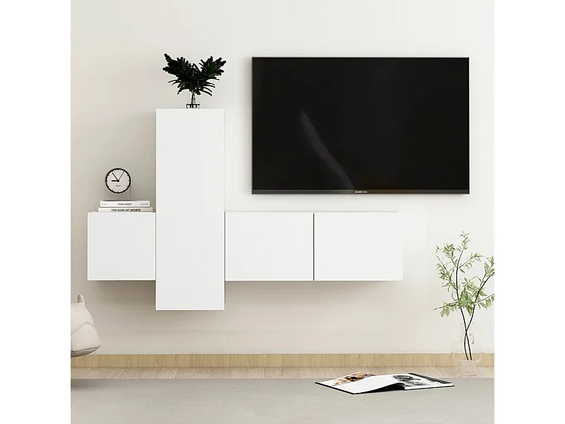 Set de muebles de salón TV | Gabinetes de TV |  Muebles de TV 3 piezas madera de ingeniería blanco