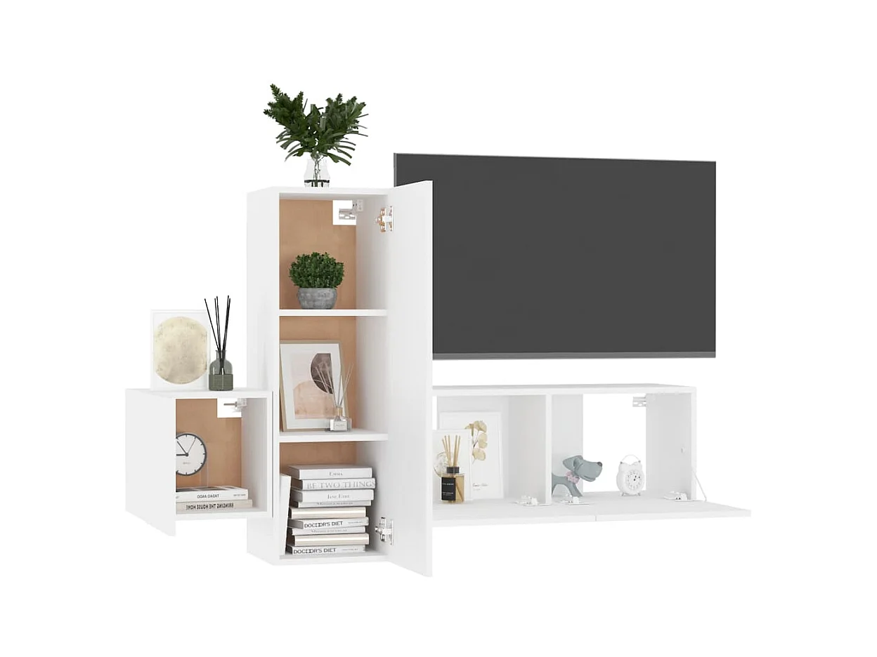 Set de muebles de salón TV | Gabinetes de TV |  Muebles de TV 3 piezas madera de ingeniería blanco