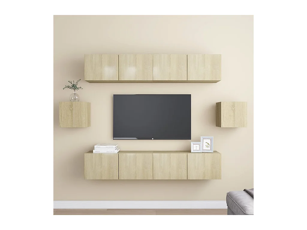 Juego de muebles de salón | Gabinetes de TV |  Muebles de TV 6 piezas roble Sonoma