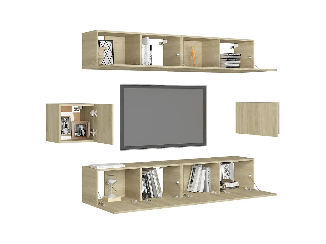 Juego de muebles de salón | Gabinetes de TV |  Muebles de TV 6 piezas roble Sonoma