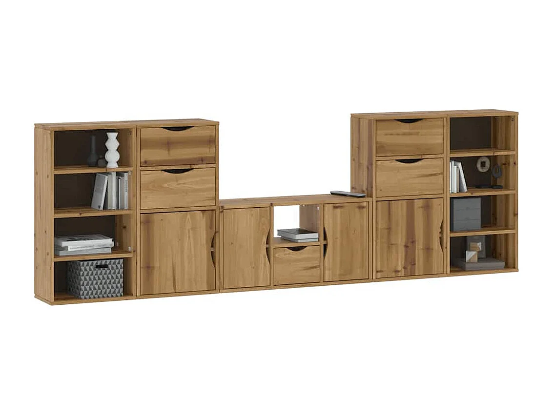 Muebles de TV | Gabinetes de TV |  Muebles de salón 5 uds. con almacenaje "ODDA" madera maciza pino