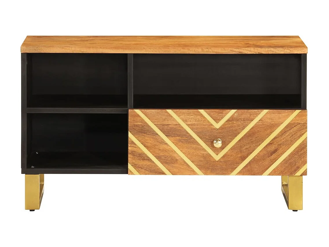 Mueble de TV | Mueble de salón madera maciza de mango marrón negro 80x33,5x46 cm