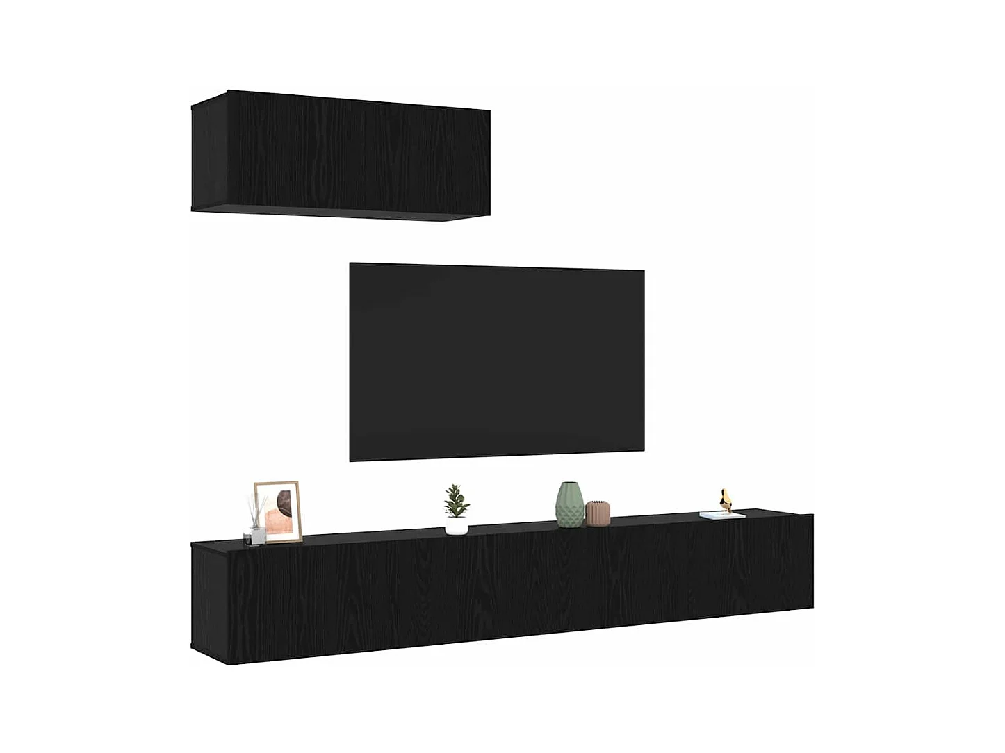 Mueble TV | Conjunto de muebles para TV de 3 piezas montado en la pared en negro de madera ingenierizada