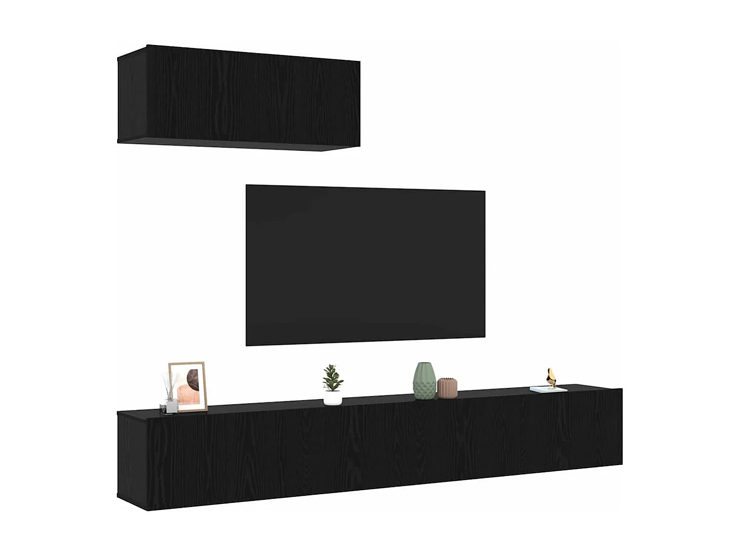 Mueble TV | Conjunto de muebles para TV de 3 piezas montado en la pared en negro de madera ingenierizada