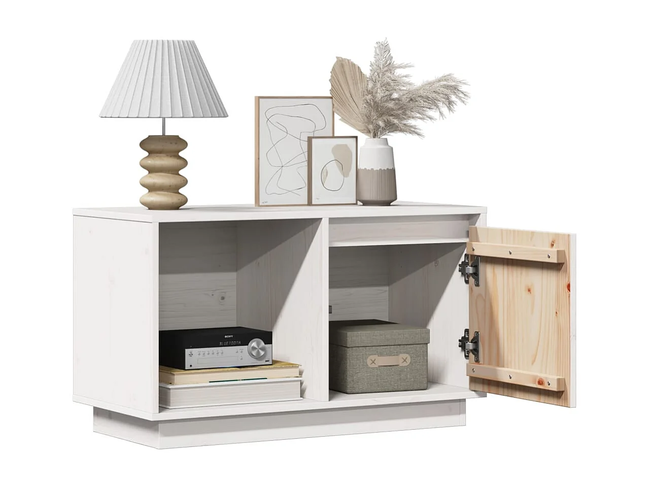 Meuble TV | Banc TV | Armoire TV Blanc 74x35x44 cm Bois de pin massif