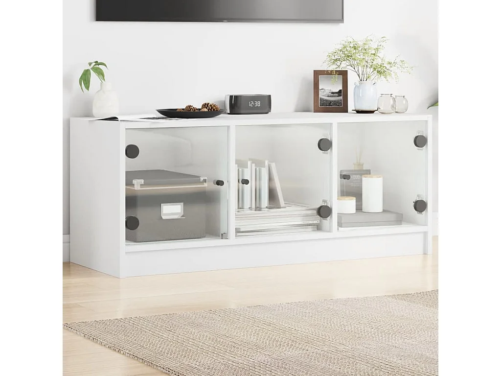 Meuble TV | Banc TV | Armoire TV avec portes en verre blanc 102x37x42 cm