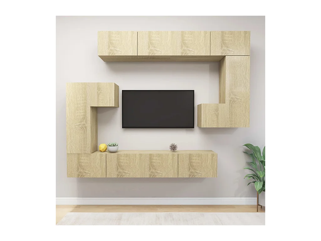 Set de muebles para TV  | Gabinetes de TV |  Muebles de salón 8 pzas madera contrachapada roble Sonoma