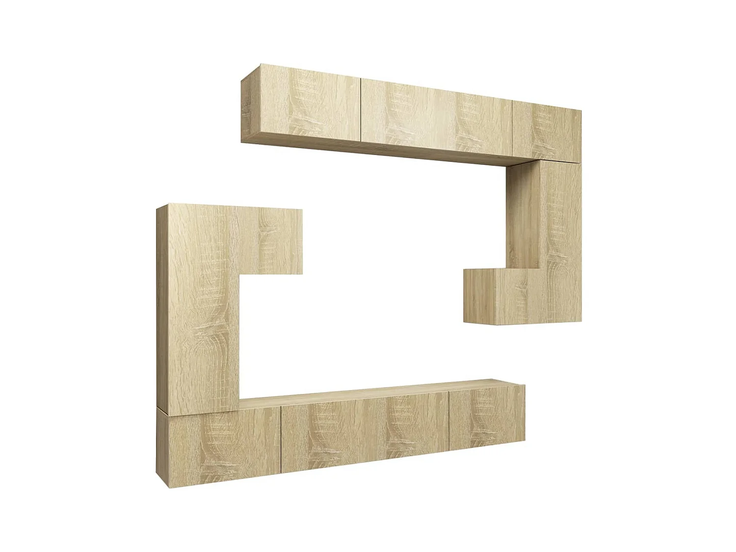 Set de muebles para TV  | Gabinetes de TV |  Muebles de salón 8 pzas madera contrachapada roble Sonoma