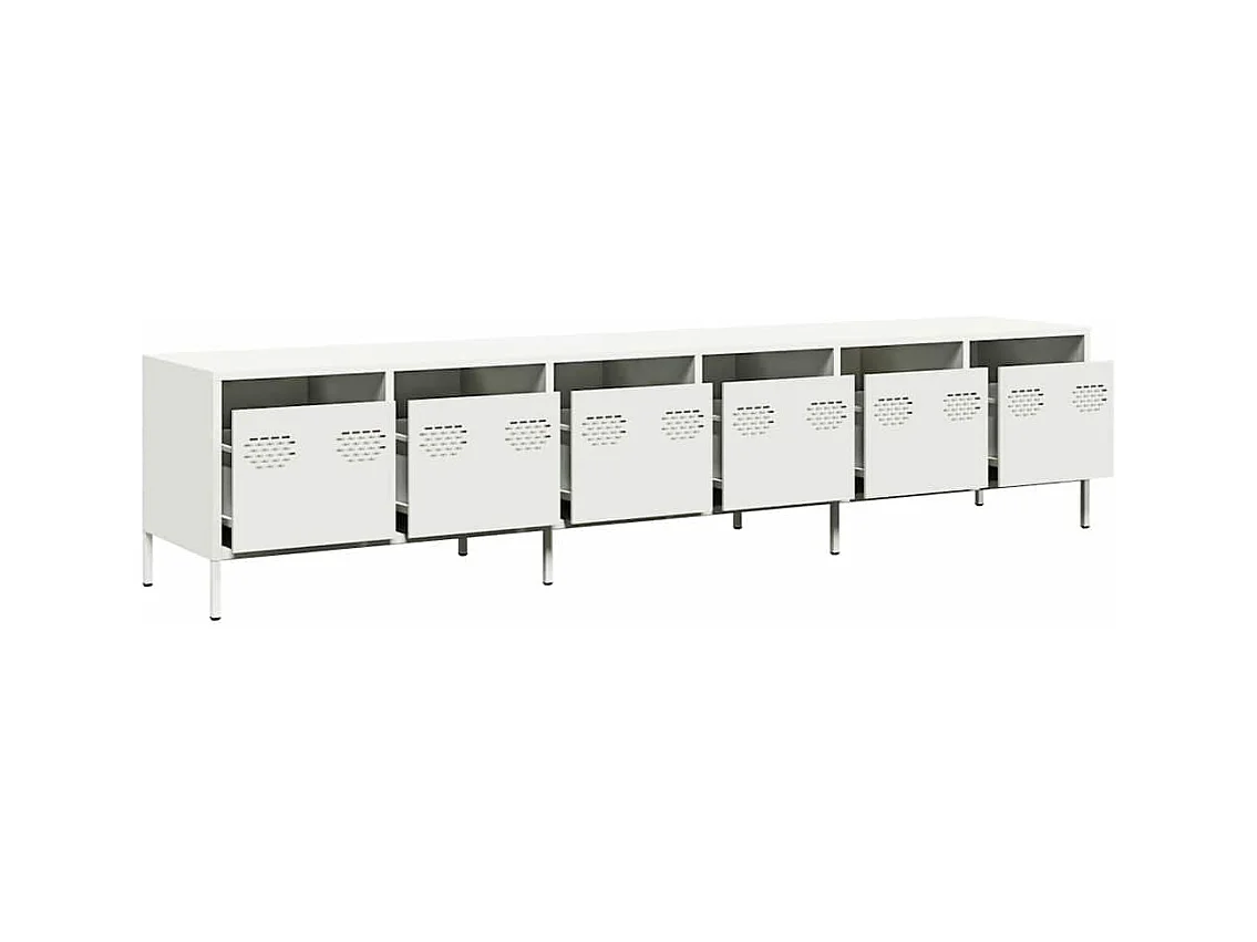 Mueble para TV  | Gabinete de TV |  Mueble de salón acero laminado en frío blanco 202x39x43,5 cm