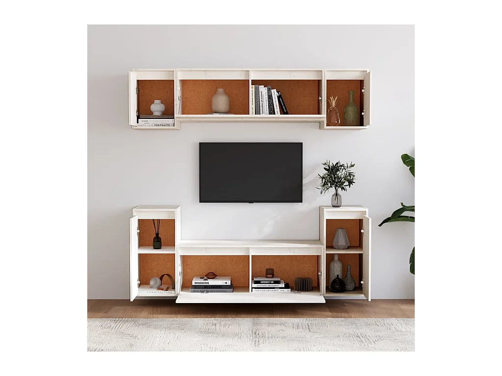 Meubles TV | Bancs TV | Armoires TV 6 pcs Blanc Bois massif de pin