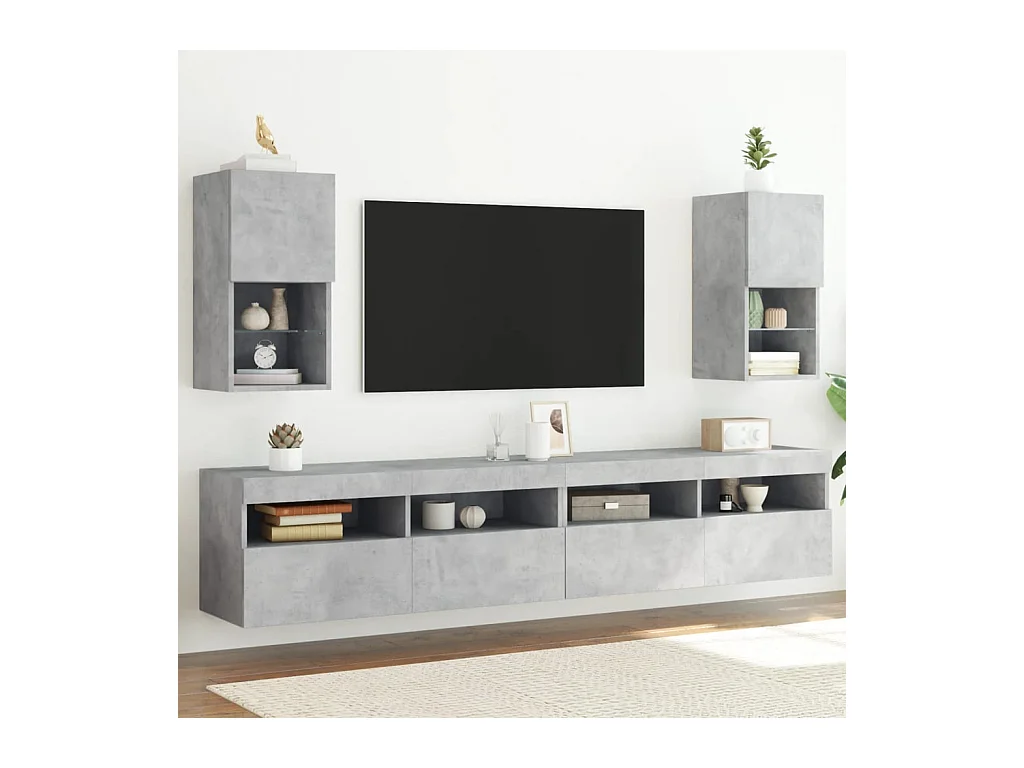 muebles para TV  | Gabinetes de TV |  Muebles de salón con luces LED 2 uds gris hormigón 30,5x30x60 cm