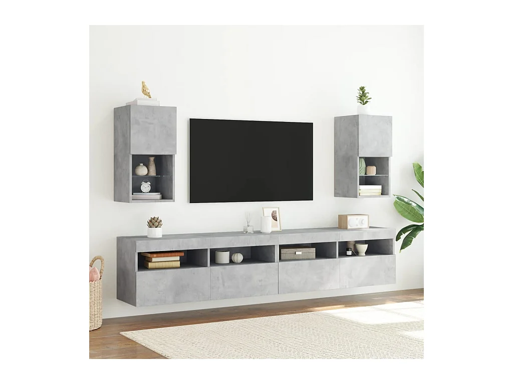 muebles para TV  | Gabinetes de TV |  Muebles de salón con luces LED 2 uds gris hormigón 30,5x30x60 cm