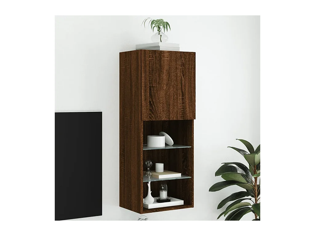 Mueble para TV  | Gabinete de TV |  Mueble de salón con luces LED roble marrón 40,5x30x102 cm