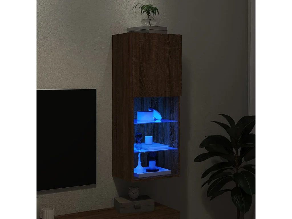 Meuble TV | Banc TV | Armoire TV avec lumières LED chêne marron 40,5x30x102 cm