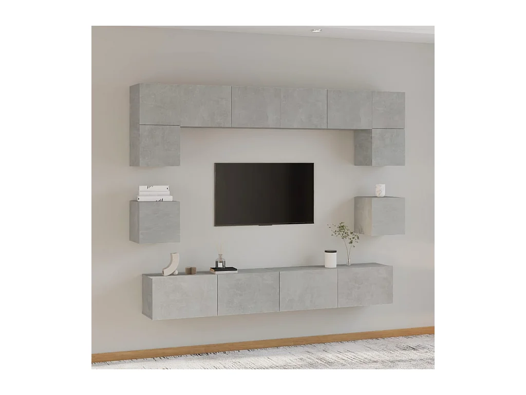Set de muebles de TV | Gabinetes de TV |  Muebles de salón 8 pzas madera contrachapada gris hormigón