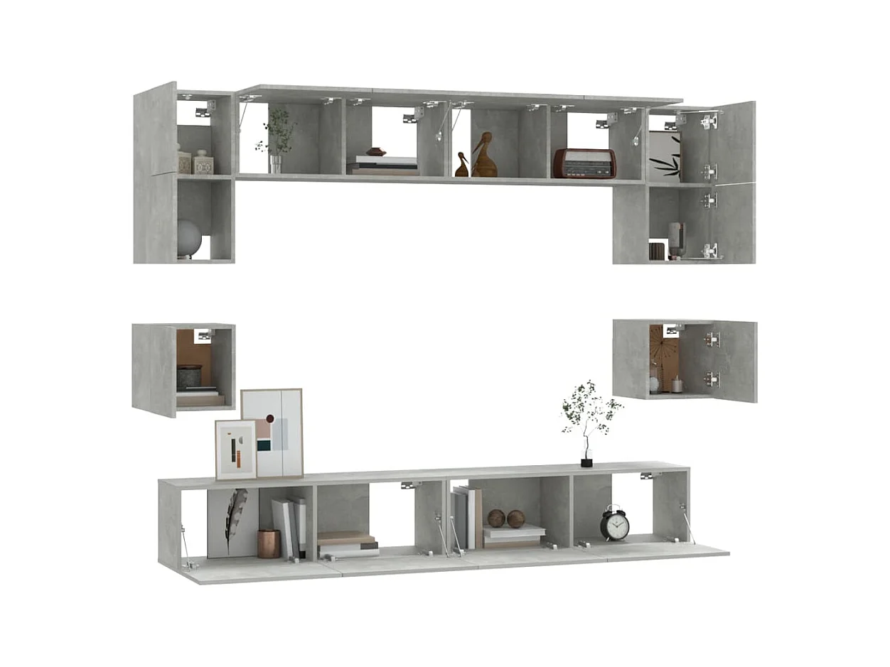 Set de muebles de TV | Gabinetes de TV |  Muebles de salón 8 pzas madera contrachapada gris hormigón