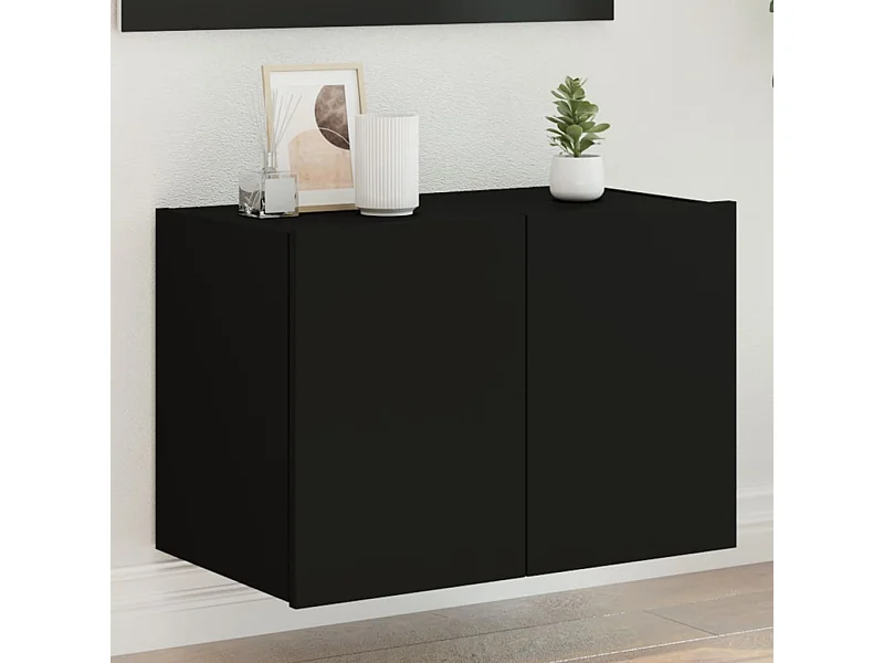 Mueble de TV | Mueble de salón de pared con luces LED negro 60x35x41 cm