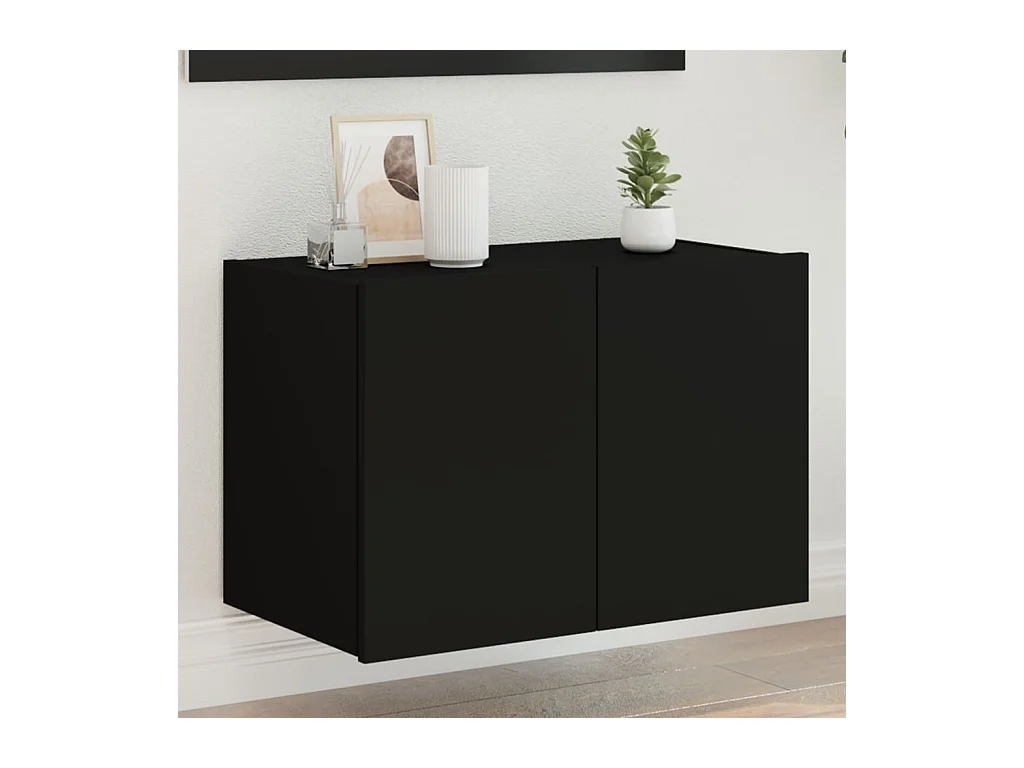 Mueble de TV | Mueble de salón de pared con luces LED negro 60x35x41 cm