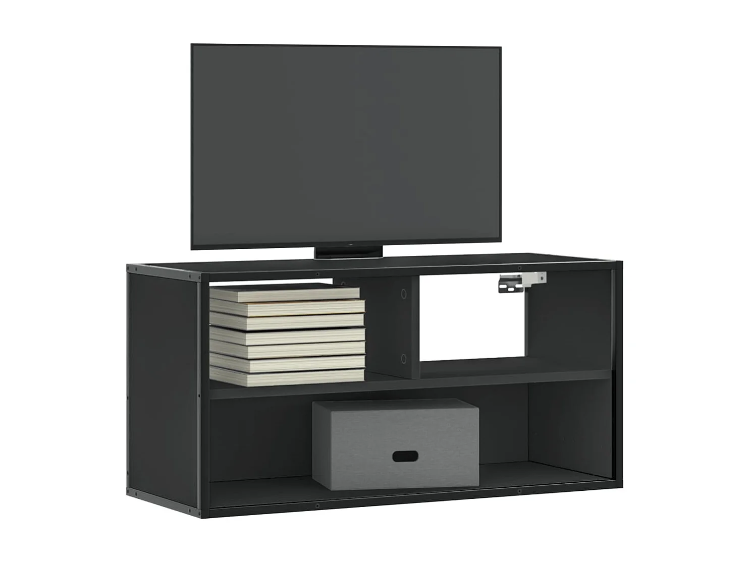 Mueble de TV | Mueble de salón metal y madera de ingeniería negro 80x31x39,5 cm