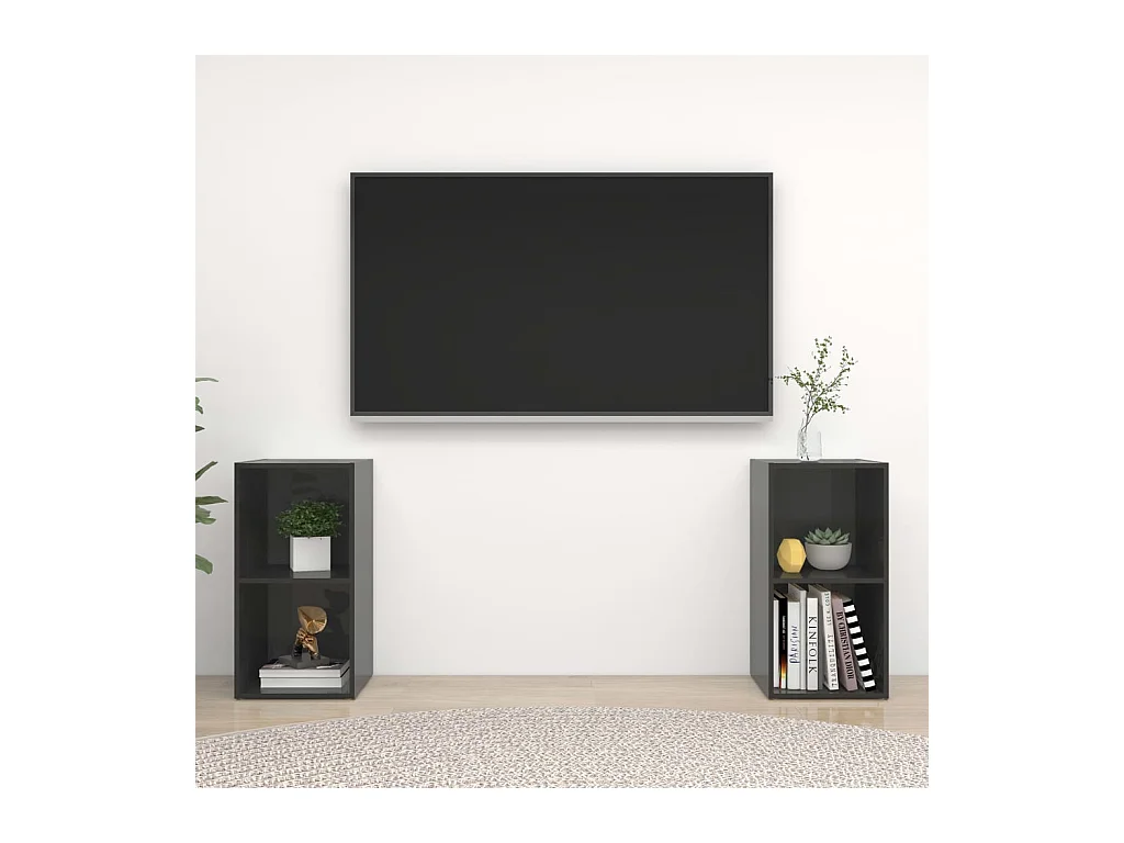 Muebles de salón | Gabinetes de TV |  Muebles de TV de pared 2 pzas madera ingeniería gris brillo