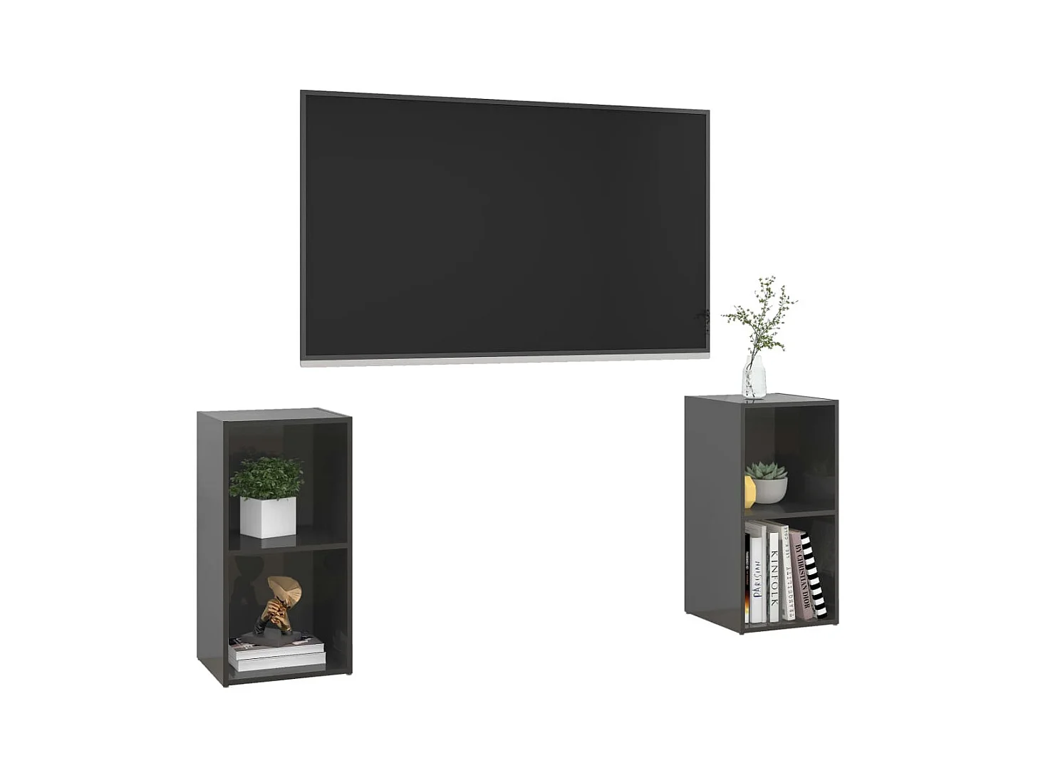 Muebles de salón | Gabinetes de TV |  Muebles de TV de pared 2 pzas madera ingeniería gris brillo