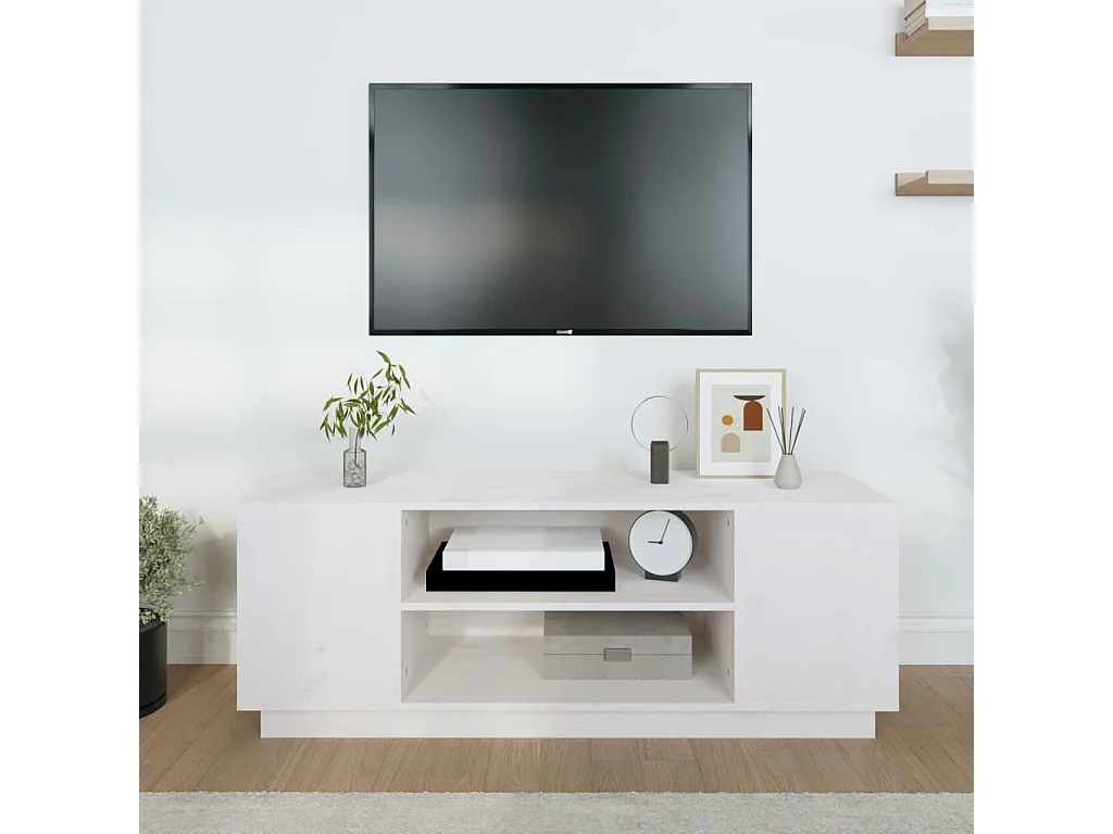 Meuble TV | Banc TV | Armoire TV Blanc 110x35x40,5 cm Bois de pin massif