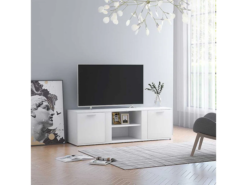 Mueble de TV | Mueble de salón madera contrachapada blanco 120x34x37 cm