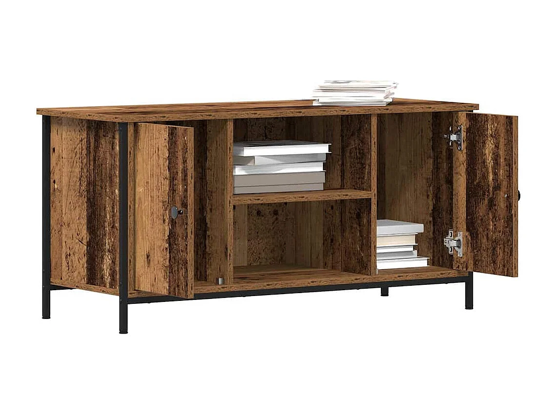 Meuble TV | Banc TV | Armoire TV en vieux bois 100x40x50 cm en bois d'ingénierie et acier