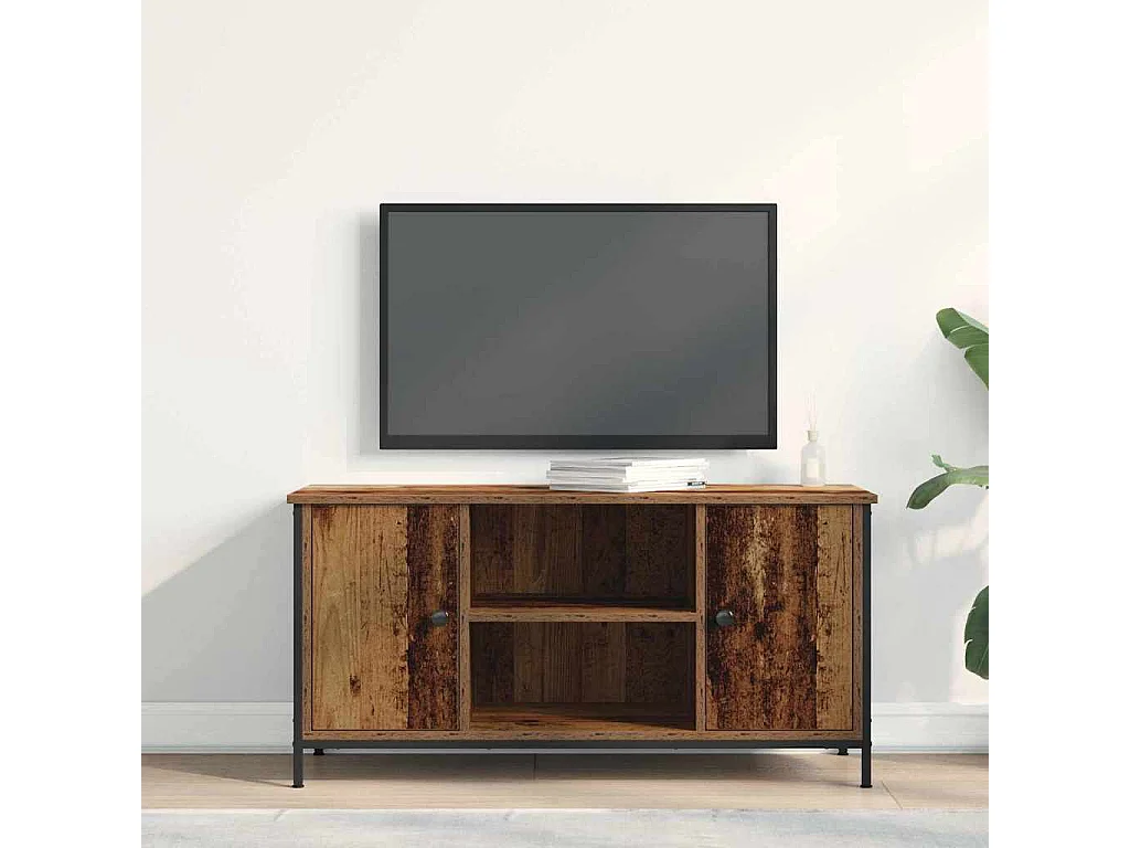Meuble TV | Banc TV | Armoire TV en vieux bois 100x40x50 cm en bois d'ingénierie et acier