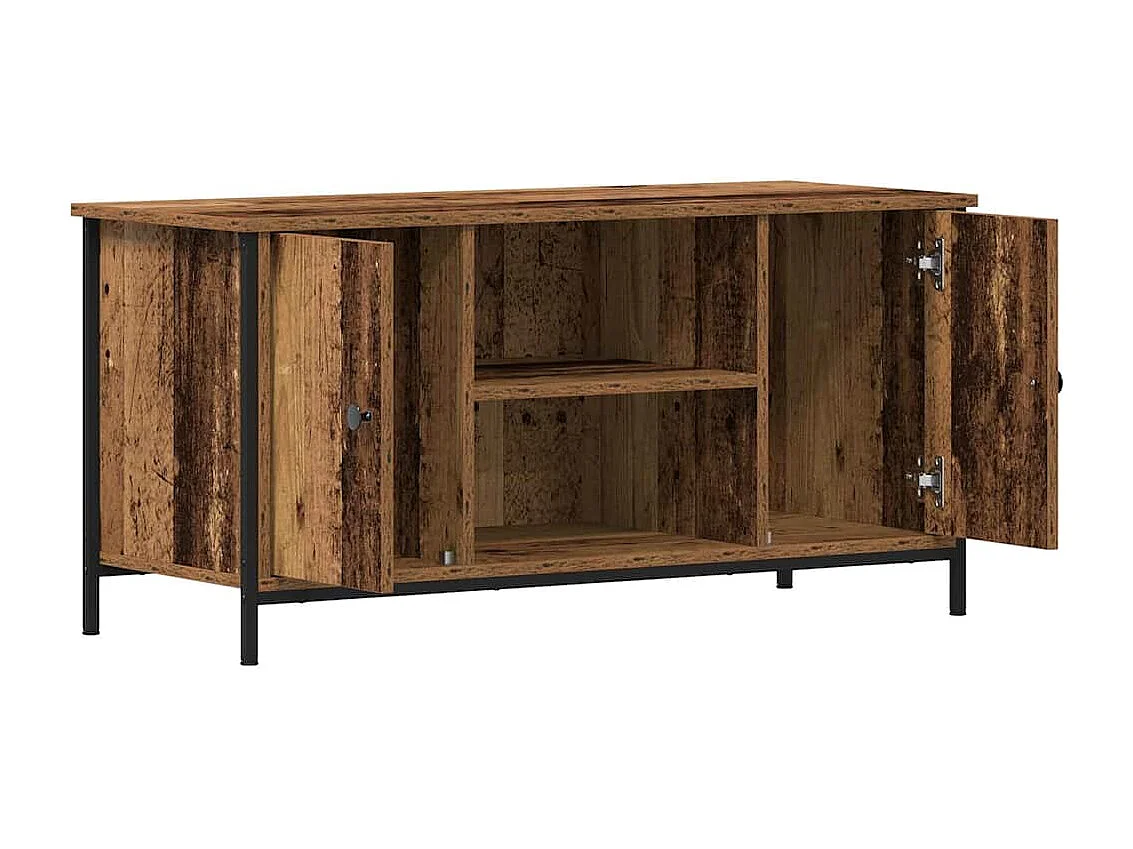Meuble TV | Banc TV | Armoire TV en vieux bois 100x40x50 cm en bois d'ingénierie et acier