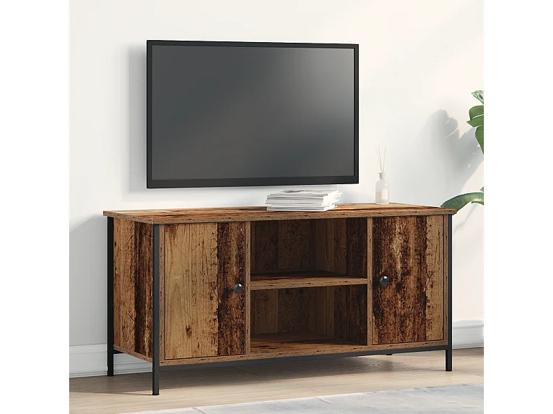 Tv-meubel | Tv-Bank | TV-kast100x40x50 cm bewerkt hout en staal oud houtkleurig