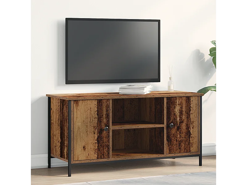 Tv-meubel | Tv-Bank | TV-kast100x40x50 cm bewerkt hout en staal oud houtkleurig