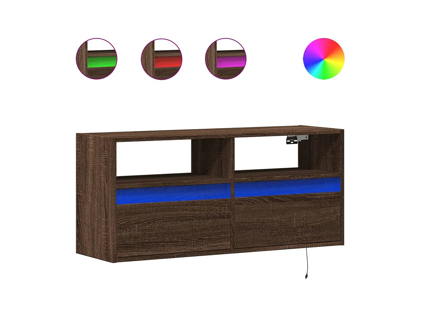 Mueble de TV | Mueble de salón de pared con luces LED marrón roble 100x31x45 cm