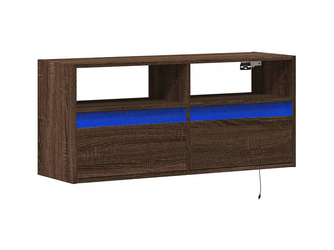 Mueble de TV | Mueble de salón de pared con luces LED marrón roble 100x31x45 cm