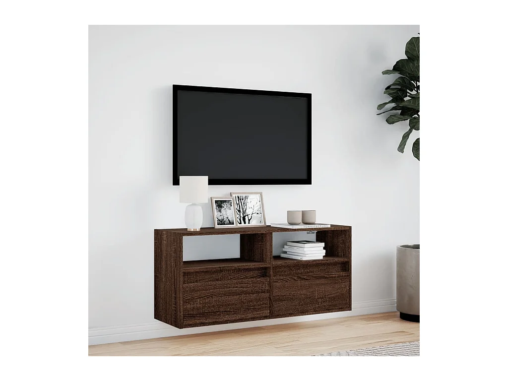 Mueble de TV | Mueble de salón de pared con luces LED marrón roble 100x31x45 cm