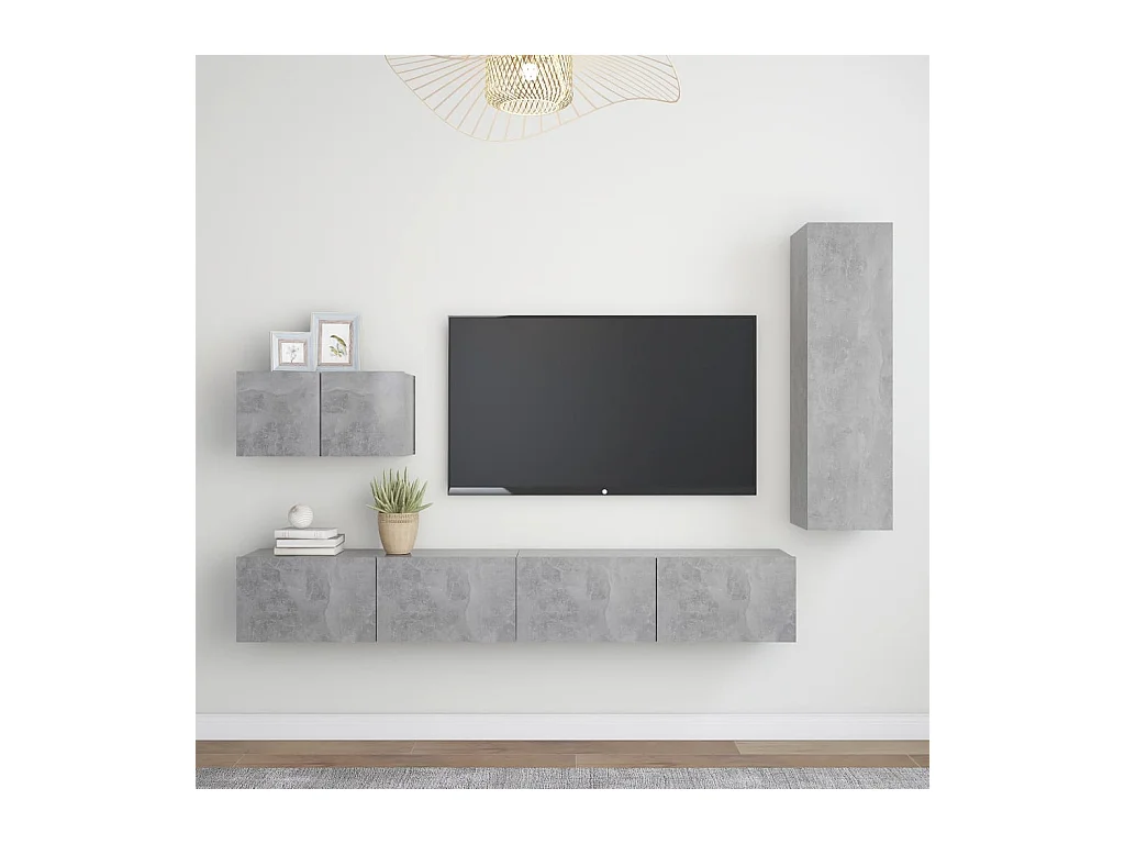 Set muebles de salón TV | Gabinetes de TV |  Muebles de TV 4 pzas madera ingeniería gris hormigón