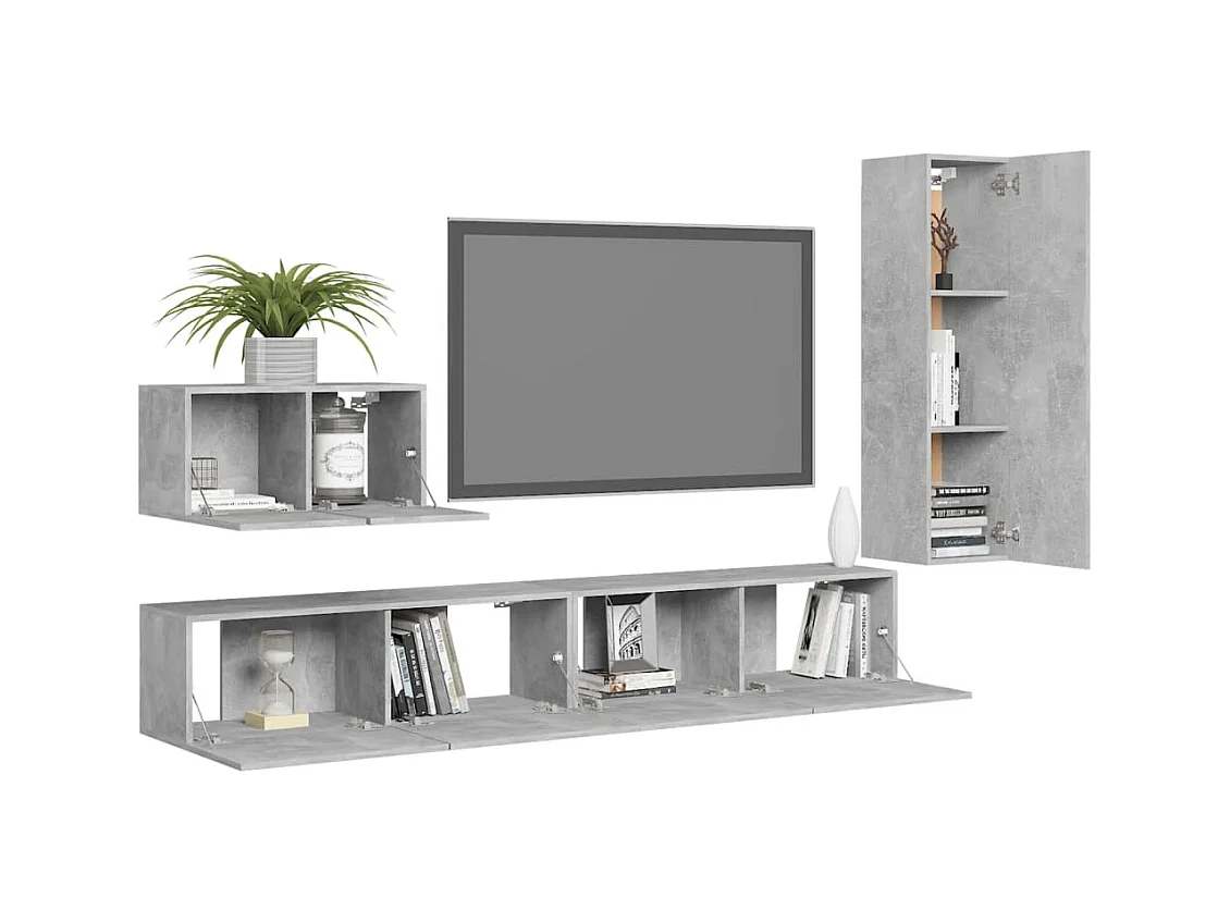 Set muebles de salón TV | Gabinetes de TV |  Muebles de TV 4 pzas madera ingeniería gris hormigón