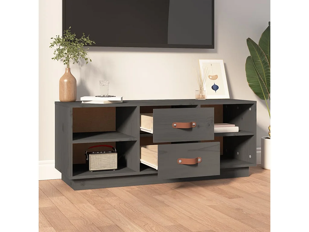 Mueble de TV | Mueble de salón de madera maciza de pino gris 100x34x40 cm