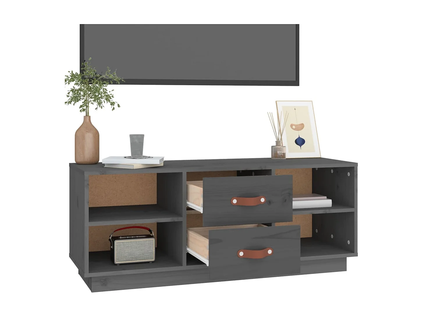 Mueble de TV | Mueble de salón de madera maciza de pino gris 100x34x40 cm