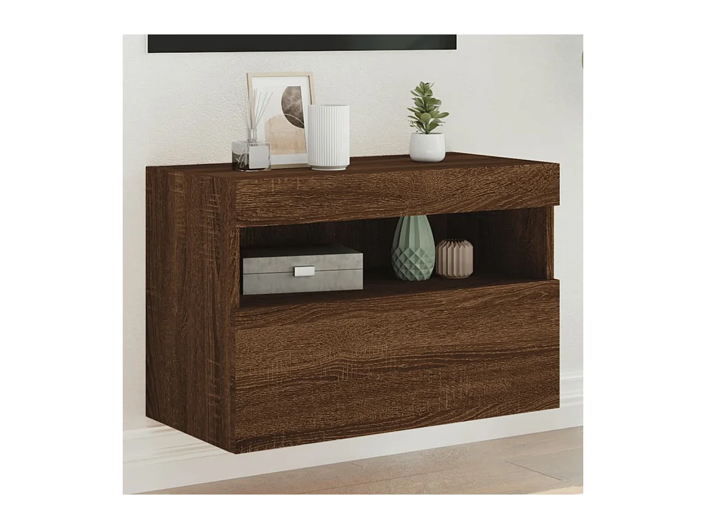 Mueble de TV | Mueble de salón de pared con luces LED roble marrón 60x30x40 cm