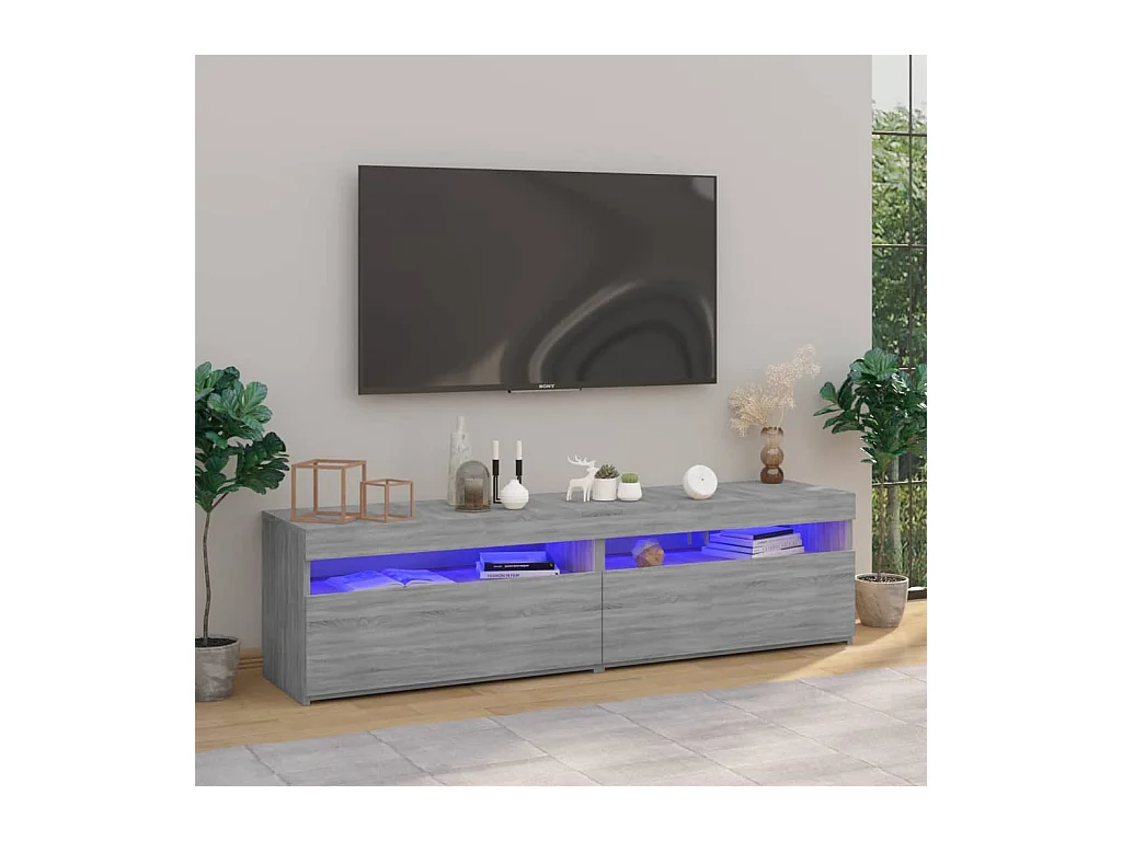 Mueble de TV | Mueble de salón con luces LED 2 uds gris Sonoma 75x35x40 cm