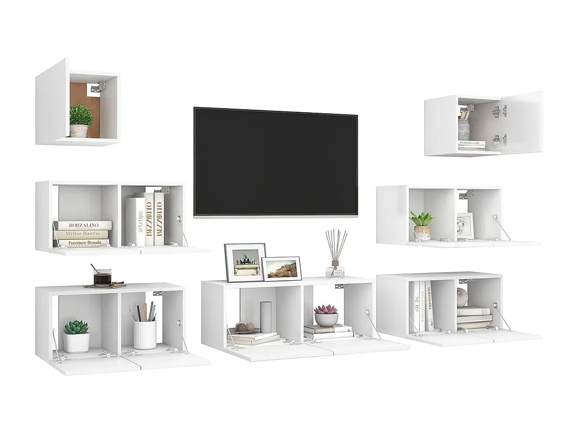 Ensemble de meubles TV | Bancs TV | Armoires TV 7 pcs Blanc Bois d'ingénierie